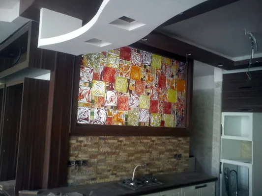 عکس کاشی شیشه ای دست ساز بین کابینتی آشپزخانه 9110