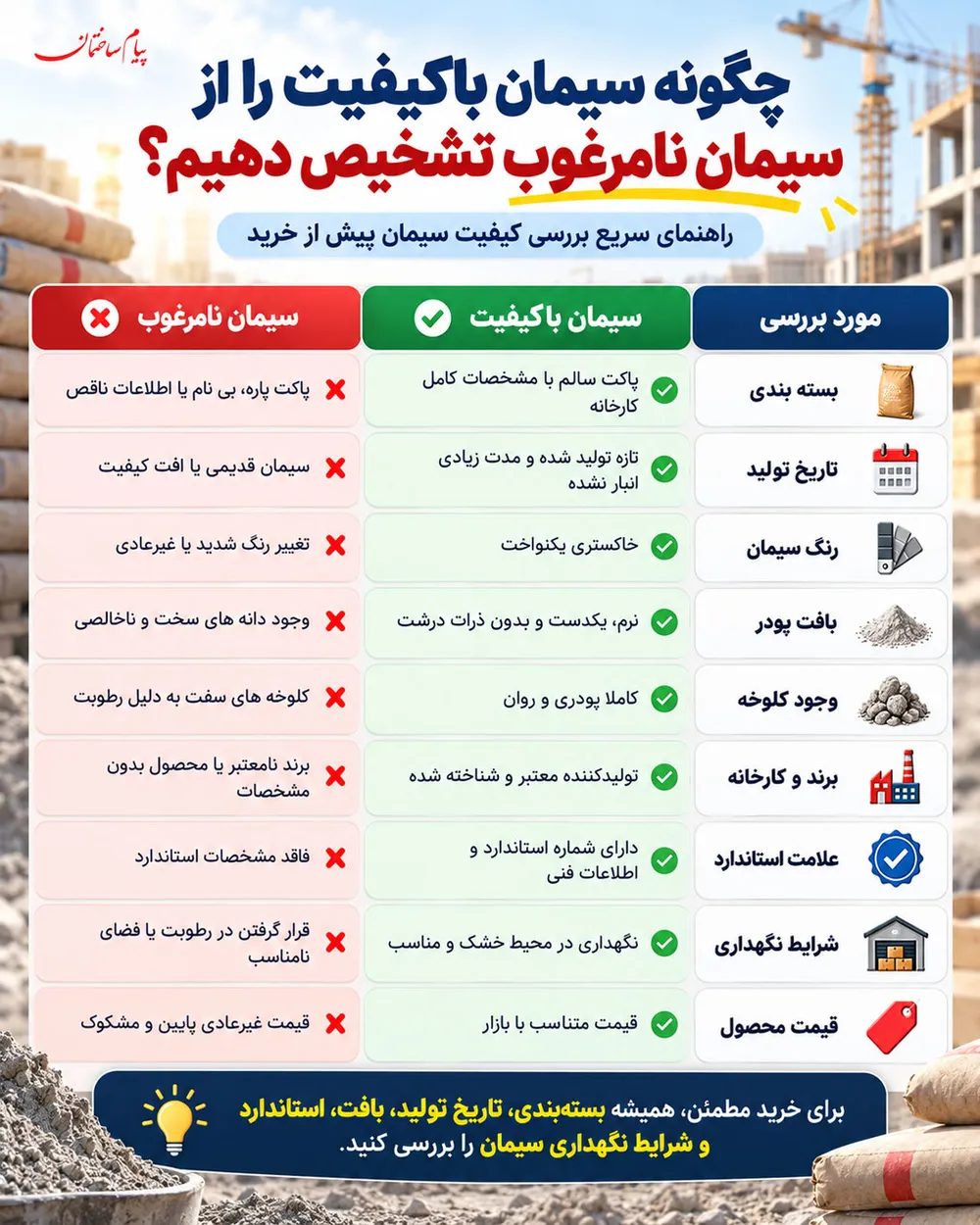 چگونه سیمان باکیفیت را از سیمان نامرغوب تشخیص دهیم؟